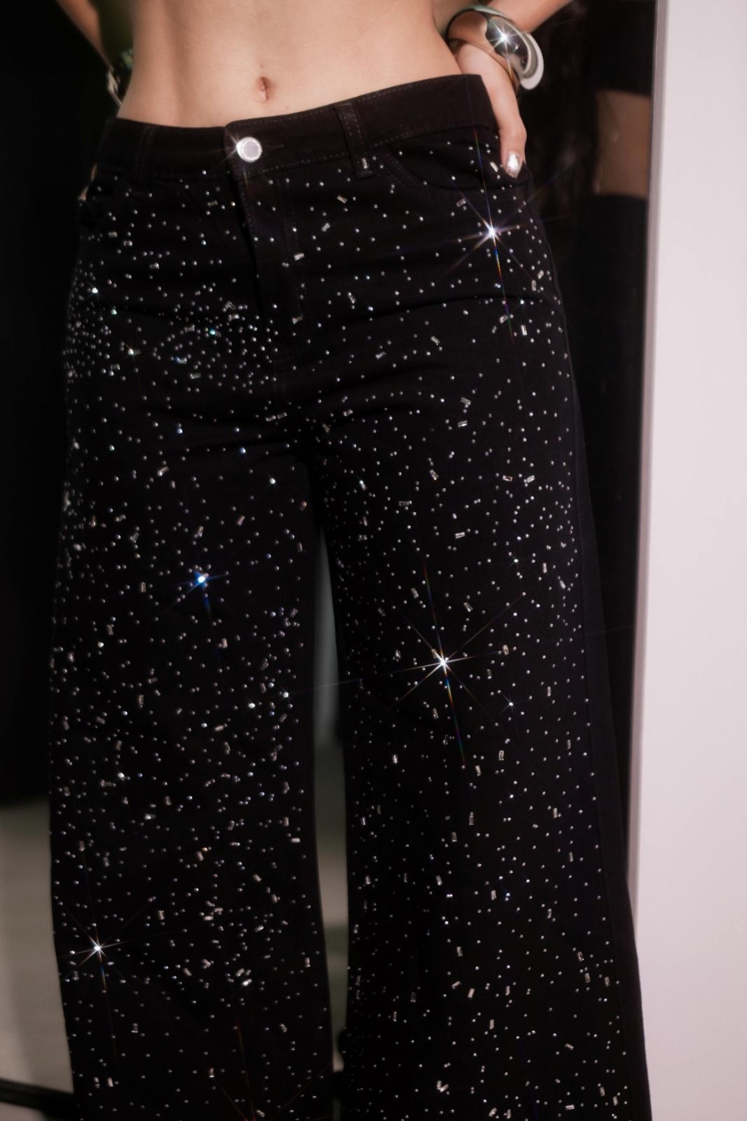 💎 Pantalón Oversize Negro ✨ BRILLOS de Impacto ✨
