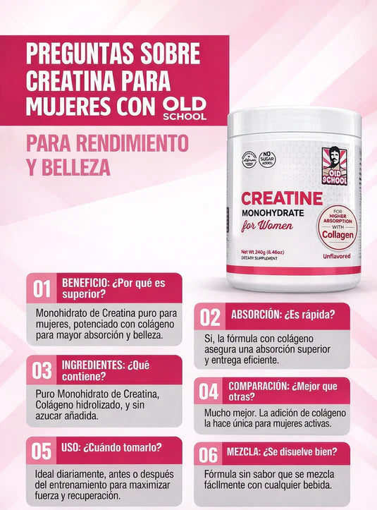 💪 Creatina Monohidratada OLD SCHOOL® para Mujer | Fuerza, Energía y Definición