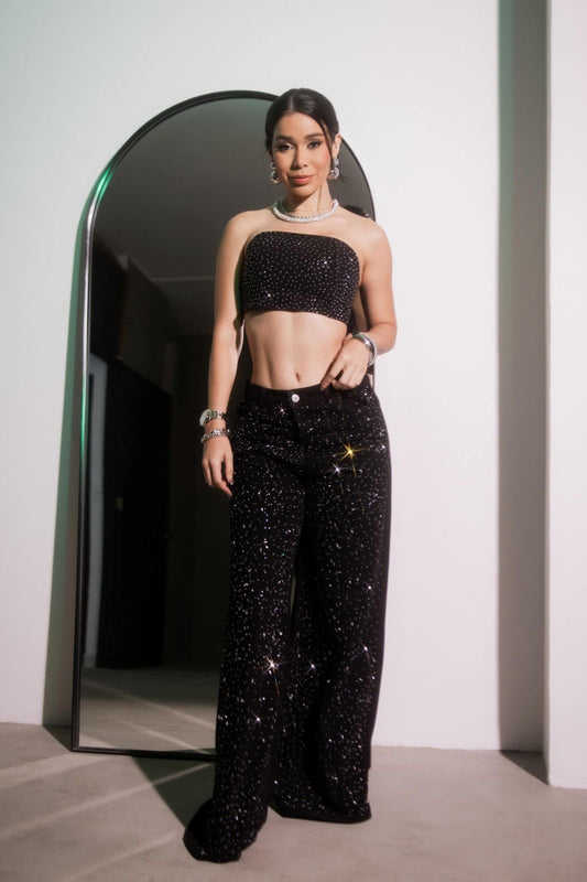 💎 Pantalón Oversize Negro ✨ BRILLOS de Impacto ✨
