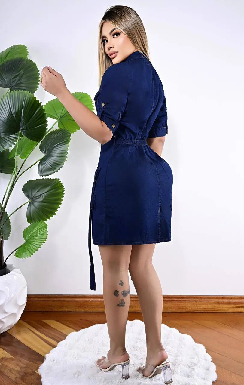 💙 Vestido Sofi Urban Denim™ – Ajuste Moldeador con Bolsillos Cargo