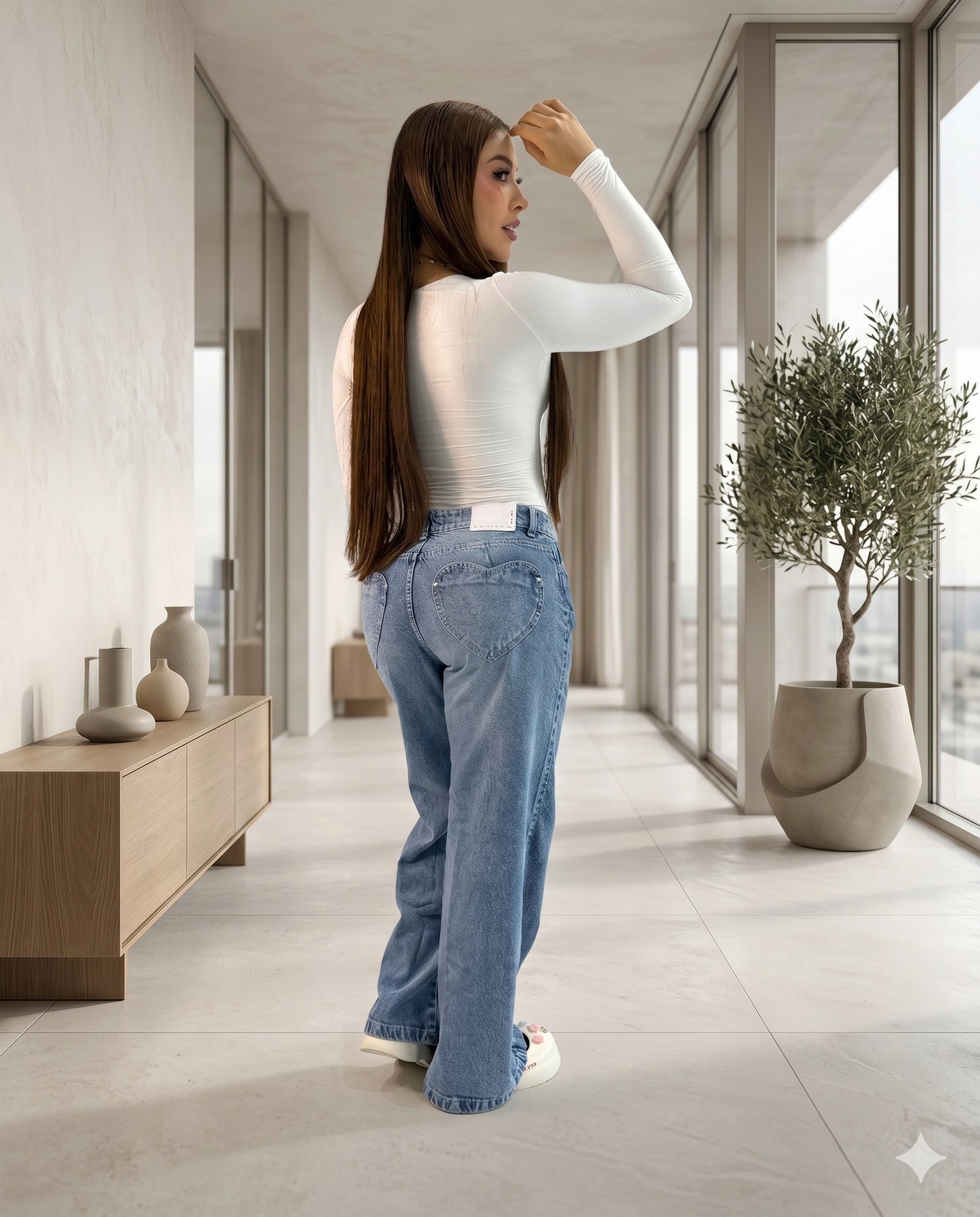 Jean Corazón Wide Leg™ – Cintura Alta con Bolsillos de Corazón