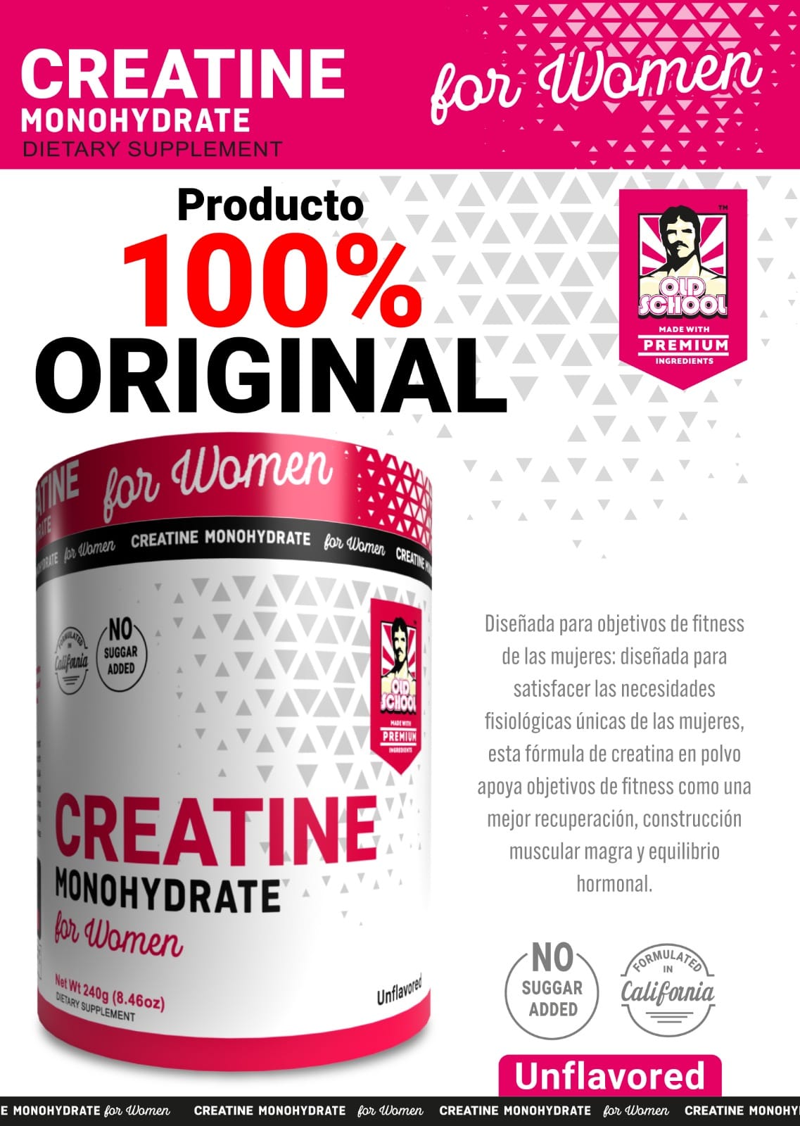 💪 Creatina Monohidratada OLD SCHOOL® para Mujer | Fuerza, Energía y Definición