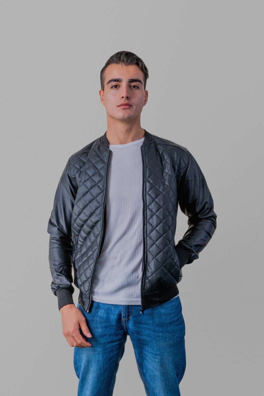 🧥 Chaqueta Piloto en Cuero Textil Negro